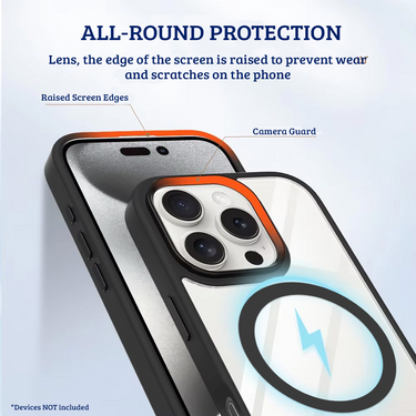 iPhone 16 Pro Clear Hard Case Cover with Metal Camera Lens: Magnetic Design, MagSafe Compatibility, Enhanced Camera Screen Guard, Anti-Scratch Protection- Black